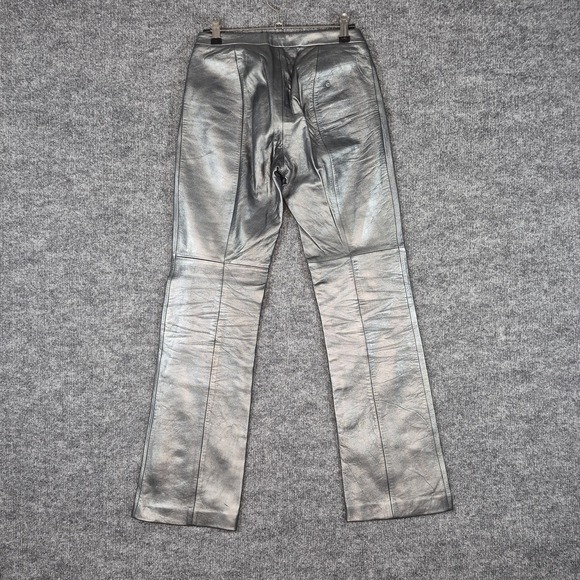 BCBG Max Azria Y2K Silver Metallic Lea Leather Pants Sz 0 Blazer Sz 4 Set - Picture 9 of 12